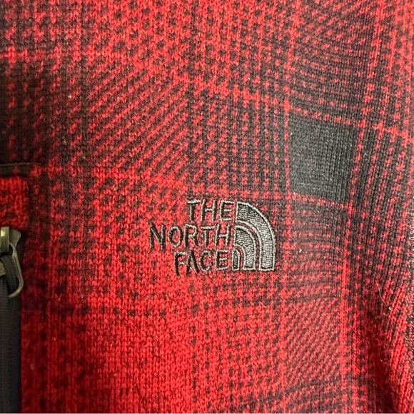 The North Face Men's Red Plaid Quarter Zip Fleece Size Medium Large - Picture 5 of 6